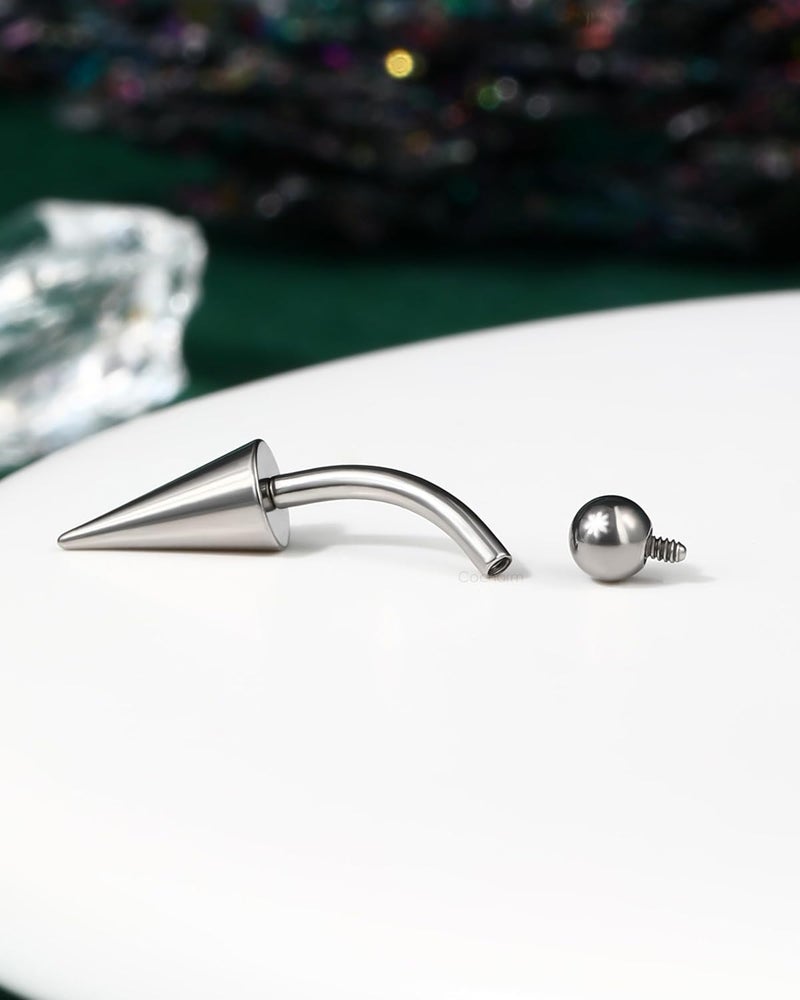 COCHARM Titanium Heart Star Moon Rook Spike Piercing Jewelry 16g, Surgical Steel Rook Earrings for Women Man, Silver Vertical Labret Jewelry, 8mm Spike Eyebrow Piercing Jewelry - Image 5